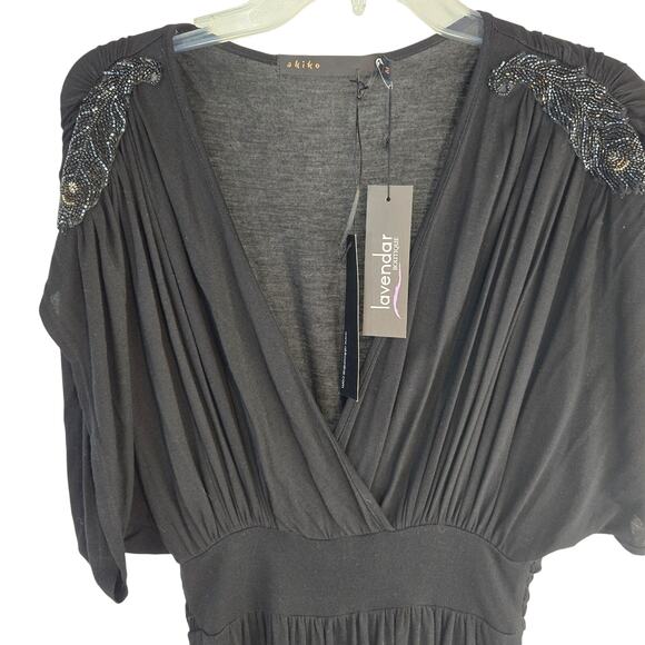 Lavendar Women's Dress Medium Blac Beaded Cocktail Misses Size 8 10 Semi Formal - Picture 2 of 9